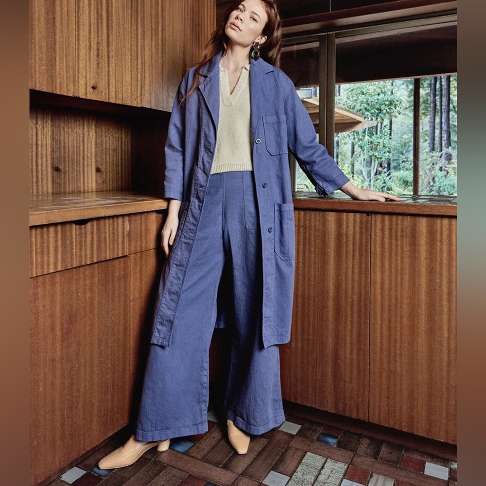 Small First Rite blue twill wide leg trousers
